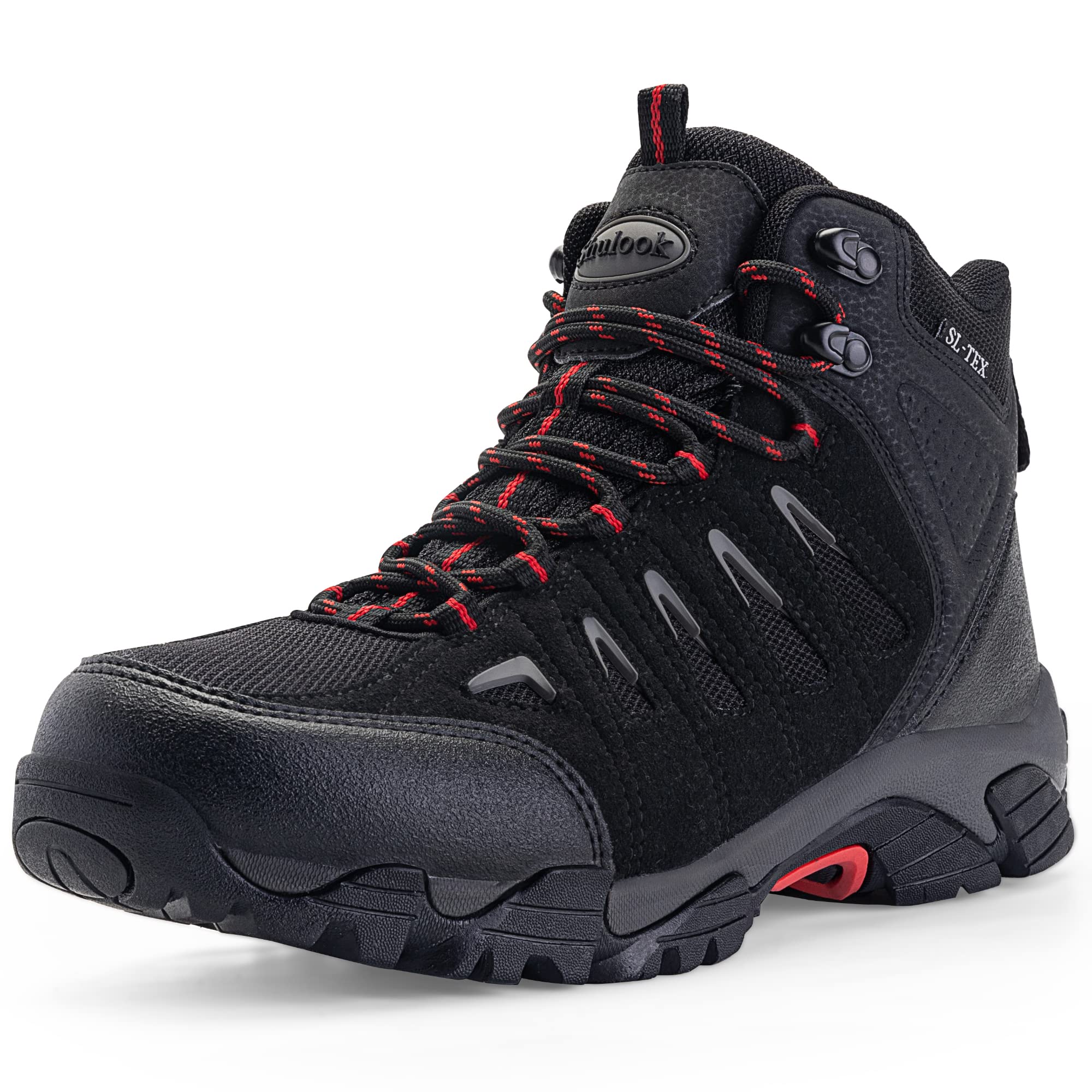 SHULOOK Men's Waterproof Hiking Boots - Lightweight Mid Top Ankle Boot for Breathable Comfort - Non-Slip Trekking Shoes 